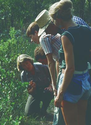 Park naturalist giving a talk, Carolina Beach State Park, 1977. From the collection of North Carolina State Parks.