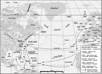 Roanoke Voyages. Map by Mark Anderson Moore, courtesy North Carolina Office of Archives and History, Raleigh. (Click to view map.)