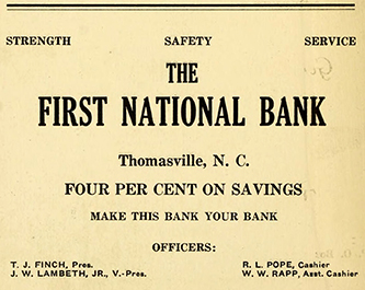 [advertisement]. Miller's Thomasville, North Carolina city directory [serial]. Asheville, N.C.: Commercial Service Co. 1928. Fly Y. 